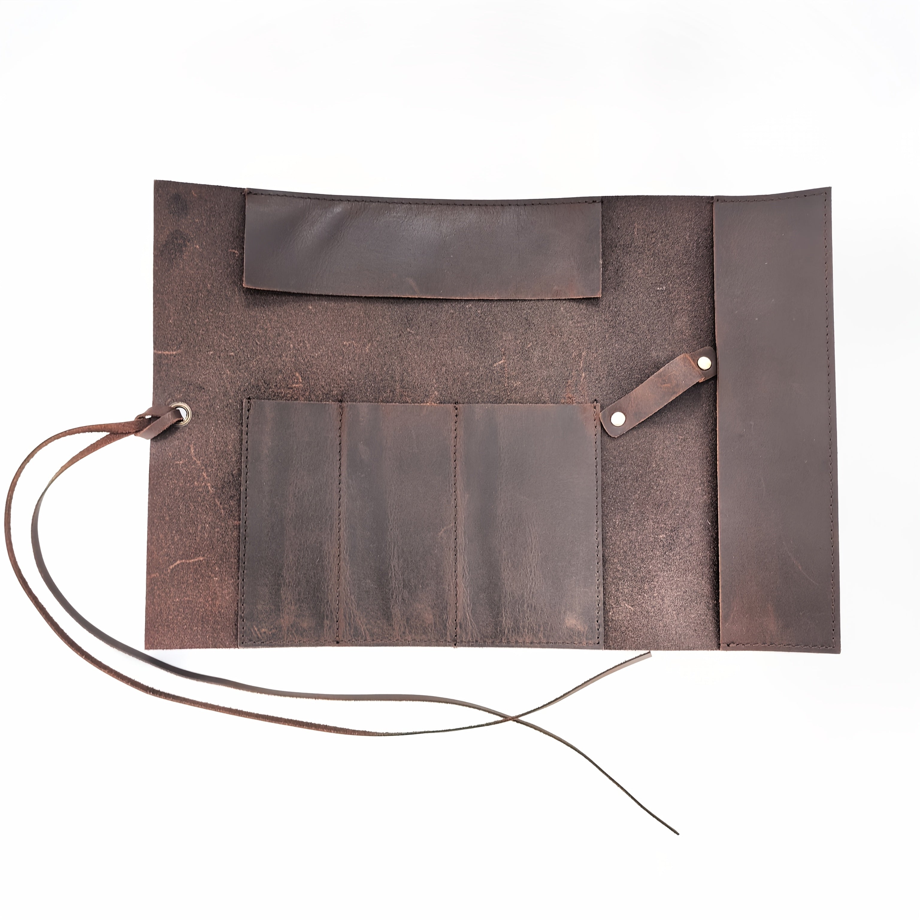 Genuine Leather Pencil Case | Vintage Handmade Top Layer Cowhide Pencil Roll, Minimalist Multifunctional Leather Pencil Organizer