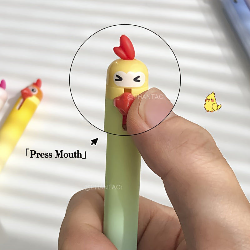 12pcs Set of Animal-Themed Gel Pens Featuring Creative Designs of Chicks, Parrots, And Ducks, 0.5Mm Black Ink Writing Pens, Bird-Shaped Stationery Gifts for Office Use
