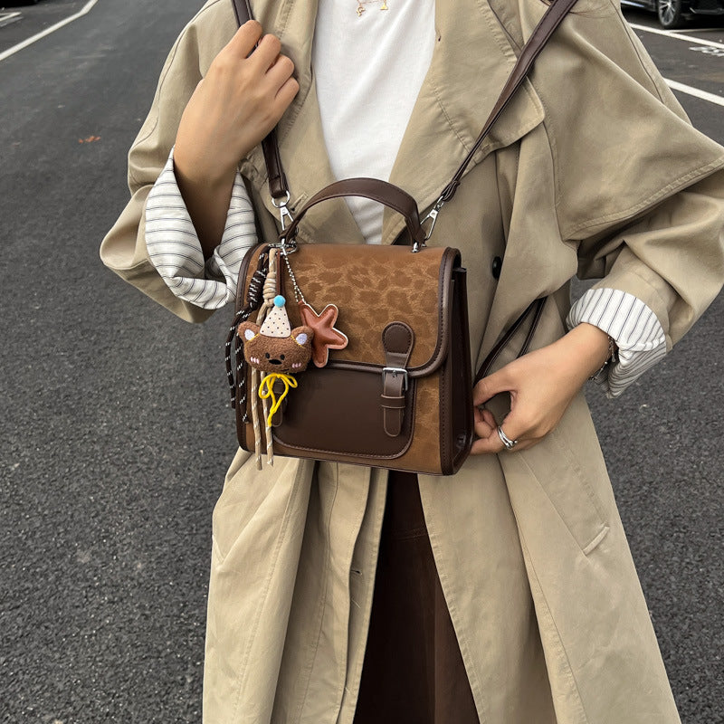 Vintage Niche Color-Block Backpack for Women | 2025 New Fashion, Student School Bag, Travel Backpack, Single Shoulder Crossbody, Zipper Closure, Lining, and Coffee Colors