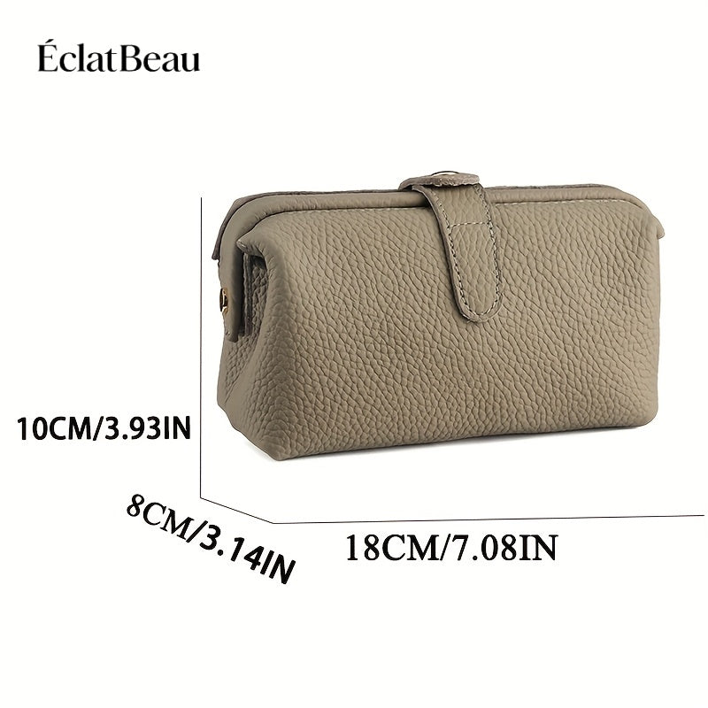 EclatBeau Genuine Leather Travel Makeup & Business Organizer Bag - Large Capacity Lychee Pattern Top Grain Wallet-like Case with Golden-Tone Snap Closure, Lightweight Durable Case for Women & Men (Black, Multi-Functional Gift)