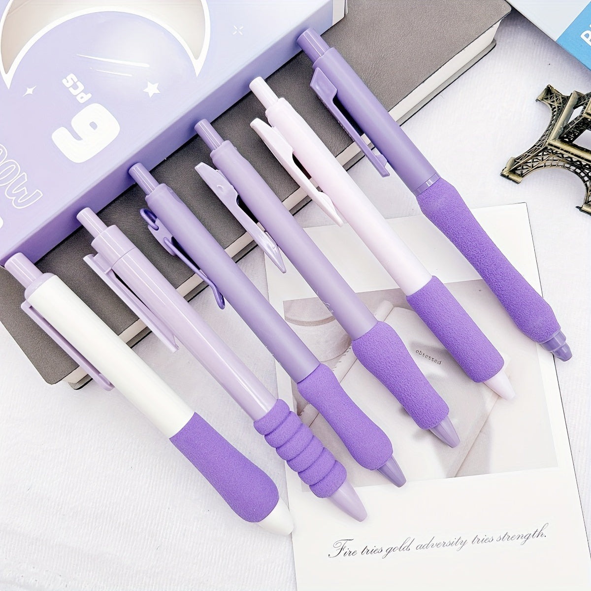 Relax Ballpoint Pens 6-Pack Dopamine Soft Grip Click Pens | 0.5mm Black Ballpoint Pens for School Students Exam, New Year Gift