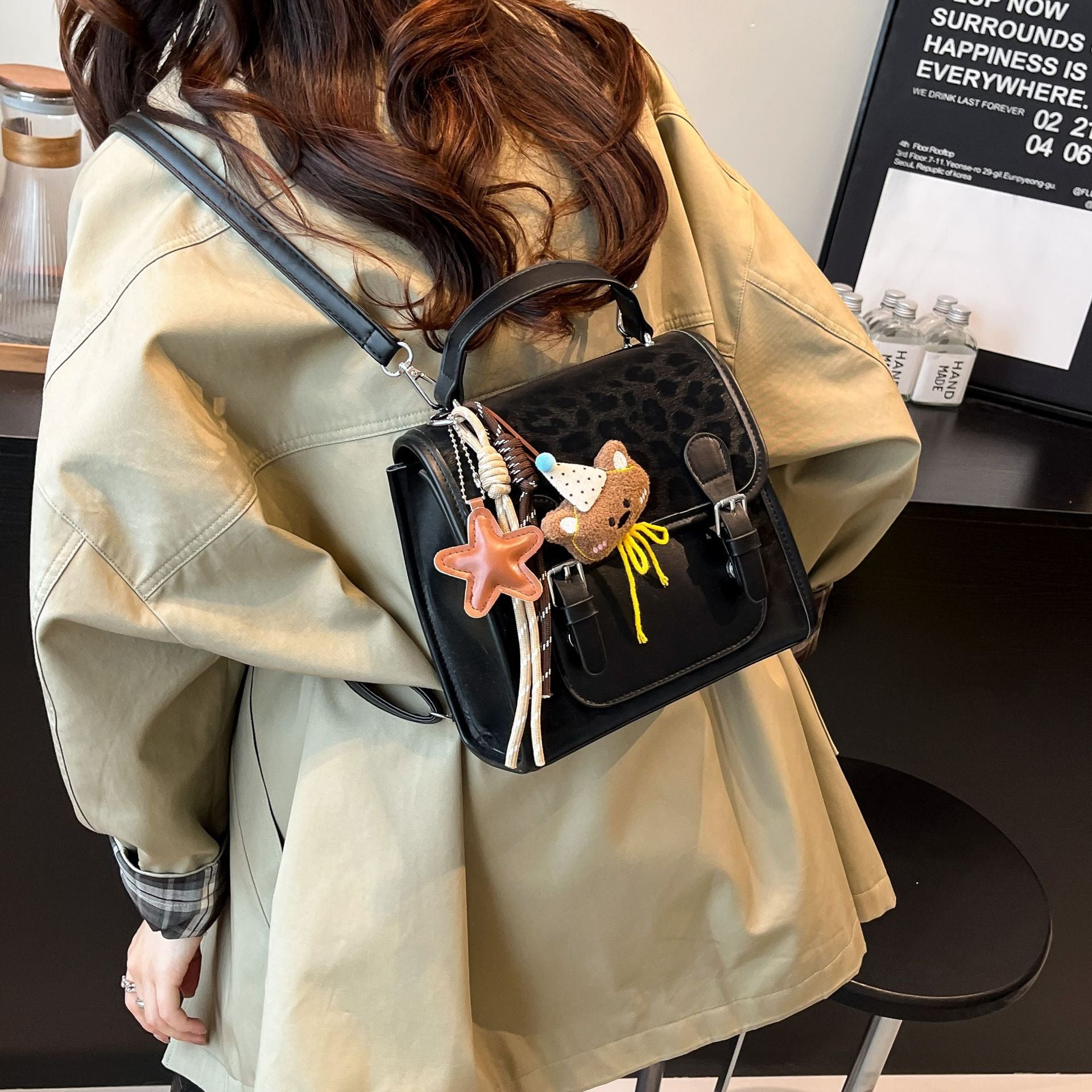 Vintage Niche Color-Block Backpack for Women | 2025 New Fashion, Student School Bag, Travel Backpack, Single Shoulder Crossbody, Zipper Closure, Lining, and Coffee Colors