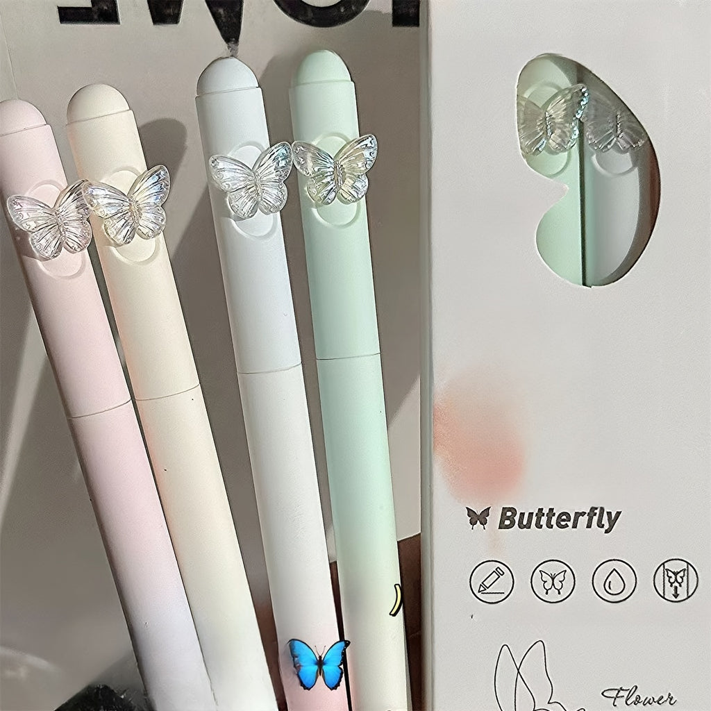 16 fun butterfly creative rubber ball pens, ultra-fine 0.5mm pen tip, lightweight plastic material, fast drying ink suitable for writing and signing
