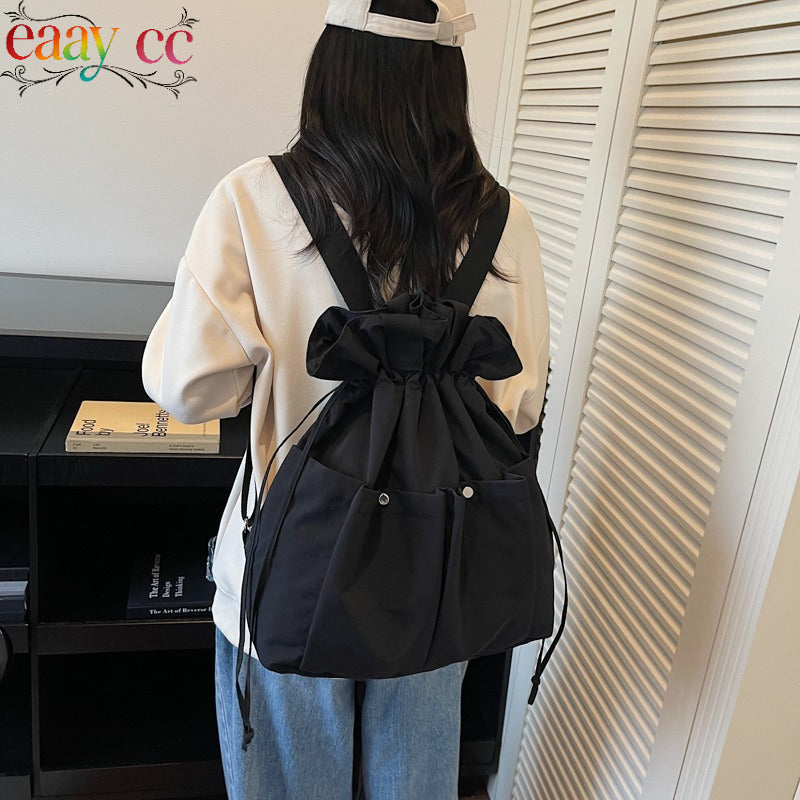 Trendy Spring And Summer Drawstring Tote Bag, Stylish Pleated Minimalist Backpack, Large Capacity Lightweight Shoulder Bag for Students
