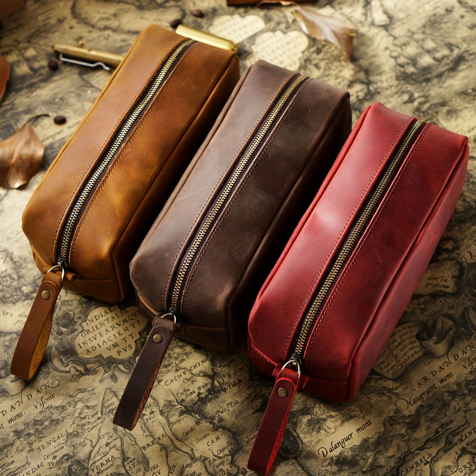 Men'S Genuine Leather Handmade Vintage Crazy Horse Leather, Full Grain, Top Layer Cowhide Pencil Case & Storage Bag, Multifunctional Daily Carry Accessory, Top Layer Cowhide Inner Bag for Lipstick Storage, Multifunctional Toiletry And Makeup Bag