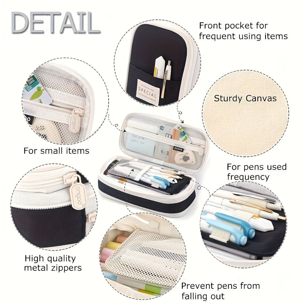 Value Bundle 11pcs Pencil Set- New Arrival Large Capacity Expandable Black Twill Pencil- Includes 10 Black Ballpoint Pens- Office Supplies\u002F Daily Office Supplies\u002F Desk Accessories