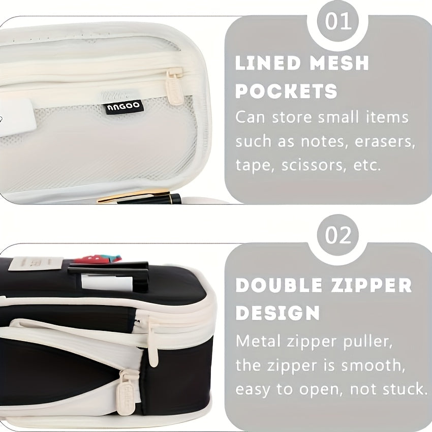 Value Bundle 11pcs Pencil Set- New Arrival Large Capacity Expandable Black Twill Pencil- Includes 10 Black Ballpoint Pens- Office Supplies\u002F Daily Office Supplies\u002F Desk Accessories