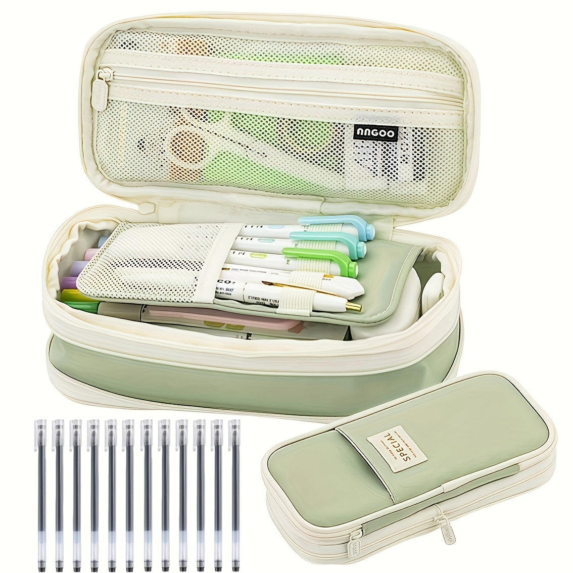Value Bundle 11pcs Pencil Set- New Arrival Large Capacity Expandable Black Twill Pencil- Includes 10 Black Ballpoint Pens- Office Supplies\u002F Daily Office Supplies\u002F Desk Accessories