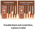 2 Styles, 8 Erasable Pens per Style | Cartoon Minimalist Pattern Theme, Erasable Black Crystal Blue, Smooth Non-Stop Ink, Quick Drying, High Capacity Gel Pen for Study and Office Writing