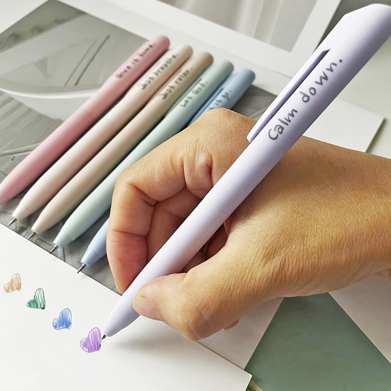 Set of 6 Morandi-Style Gel Pens Designed to Alleviate Anxiety, Featuring Motivational And Inspirational Colors. They Offer a Soft Touch for Smooth Writing And Dry Quickly, Making Them Ideal for Journaling And Office Supplies