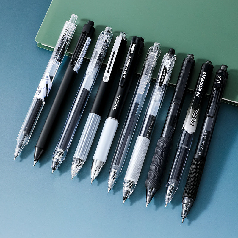 Porous-Point Pens 10 Pack Retractable Gel Pens - Non-Slip Silicone Grip & 0.5mm Quick-Dry Ink, for High-Frequency Writing, Exams & Office Tasks, Practical & Long-Lasting Set