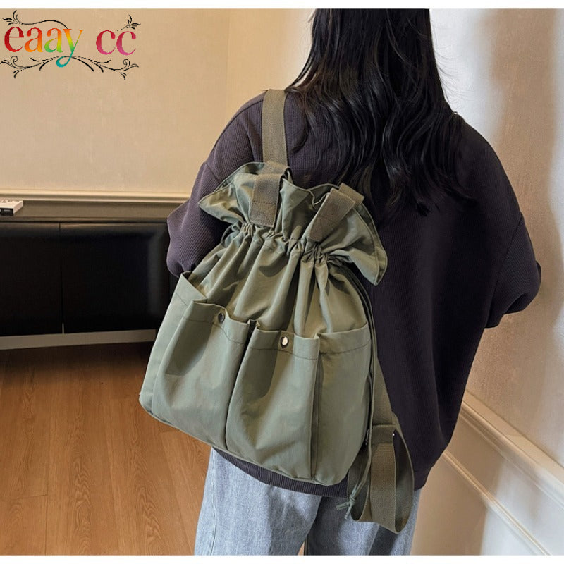 Trendy Spring And Summer Drawstring Tote Bag, Stylish Pleated Minimalist Backpack, Large Capacity Lightweight Shoulder Bag for Students