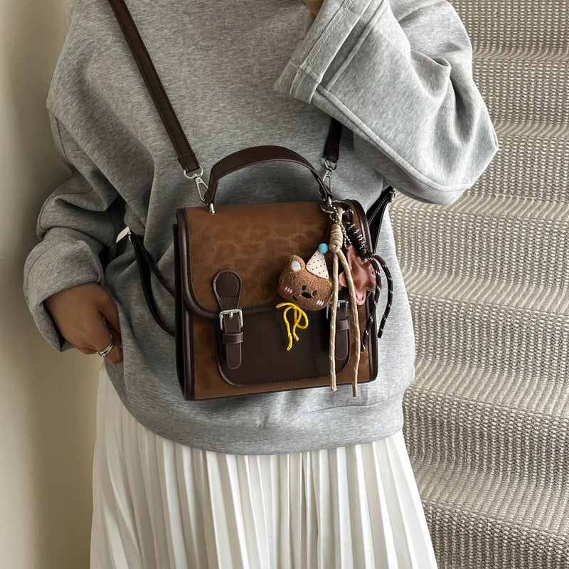 Vintage Niche Color-Block Women's Backpack| 2026 New Fashion, Student School Bag, Travel Backpack, Shoulder and Crossbody Bag, Zipper Closure, Lined, Coffee Color Series
