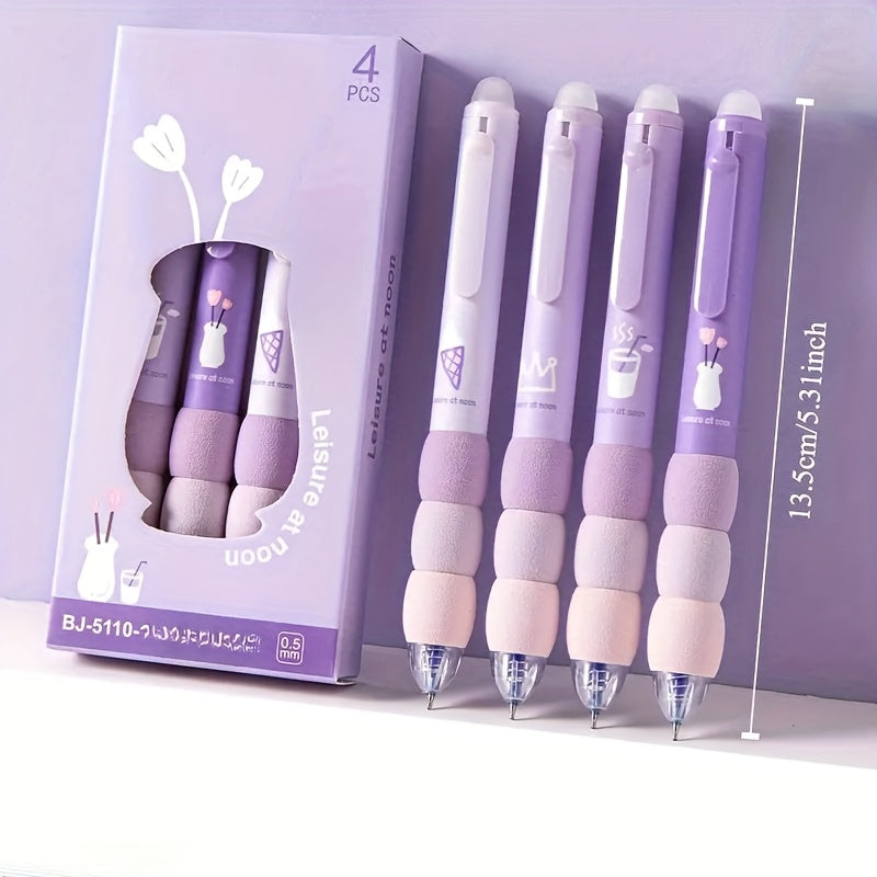 12 Cute Cartoon Erasable Gel Pens with Soft Grip, Expandable 0, 5mm Tip, Black Ink - Adorable Animal & Food Designs, Perfect for School Supplies, Gifts, and Writing Tools, Cute Pens, Diary Writing, Playful Design, Smooth Writing