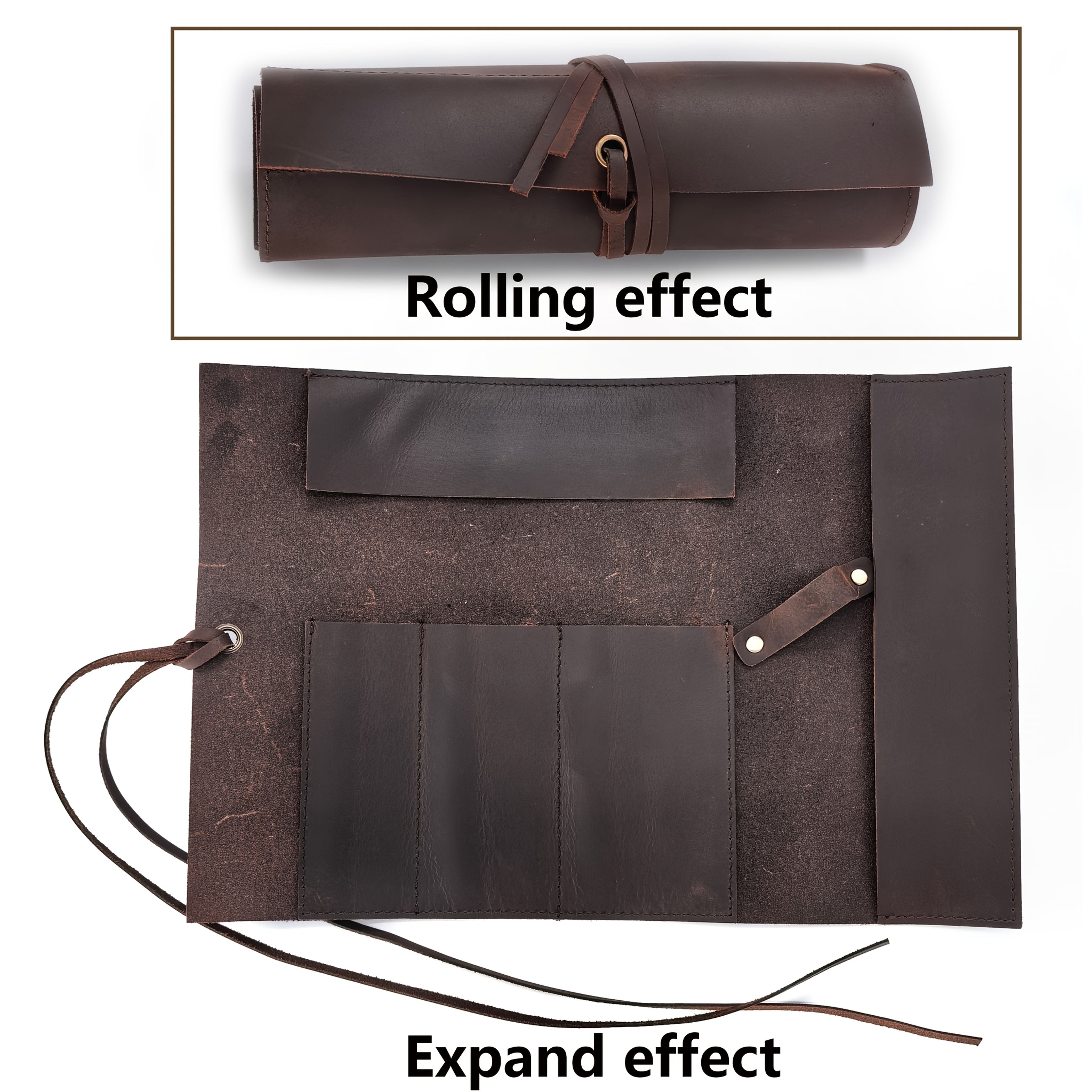 Genuine Leather Pencil Case | Vintage Handmade Top Layer Cowhide Pencil Roll, Minimalist Multifunctional Leather Pencil Organizer