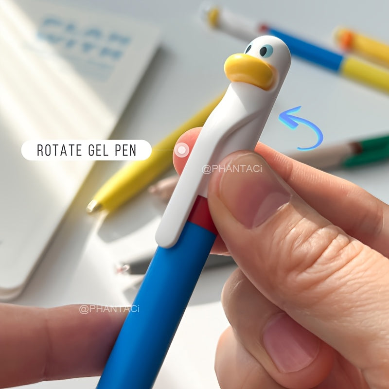 12pcs Set of Animal-Themed Gel Pens Featuring Creative Designs of Chicks, Parrots, And Ducks, 0.5Mm Black Ink Writing Pens, Bird-Shaped Stationery Gifts for Office Use