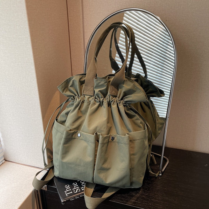 Trendy Spring And Summer Drawstring Tote Bag, Stylish Pleated Minimalist Backpack, Large Capacity Lightweight Shoulder Bag for Students