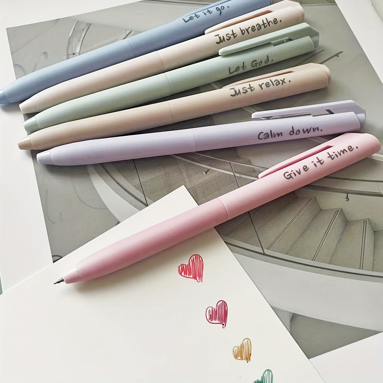Set of 6 Morandi-Style Gel Pens Designed to Alleviate Anxiety, Featuring Motivational And Inspirational Colors. They Offer a Soft Touch for Smooth Writing And Dry Quickly, Making Them Ideal for Journaling And Office Supplies