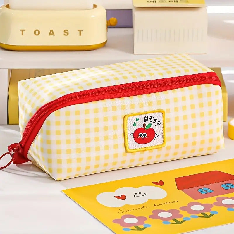 New Prism Grid Pencil, Large Capacity Stationery Box, Portable Pen Bag, Travel Toiletry Organizer, Pencil Holder, Marker, Fountain Pen, Makeup Bag, Desk Storage Pouch, Washable
